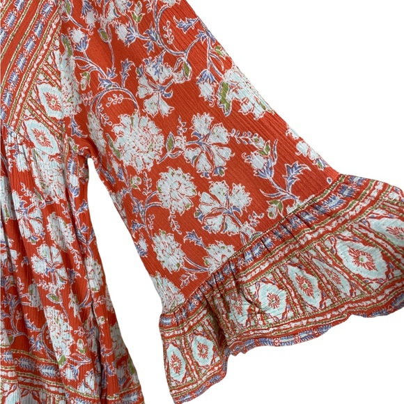 Free People Moonlight Dance Top Floral Print Bell Sleeve Ladder Lace Size Small - Picture 4 of 12